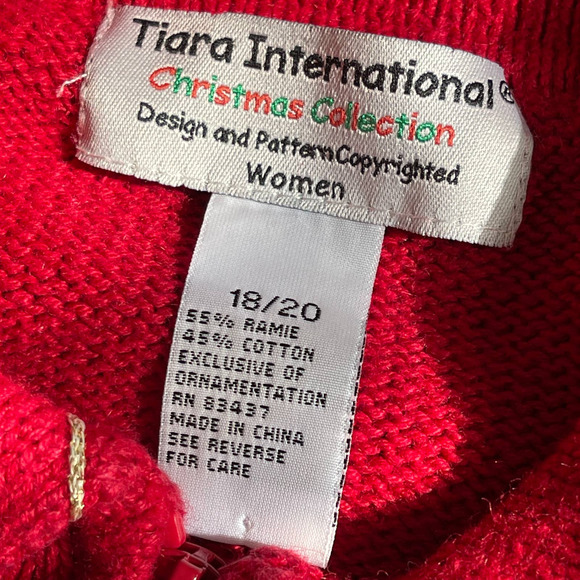 VINTAGE Y2K Tiara International Winter Botanical Ugly Christmas Sweater Sz 18/20 - Picture 3 of 5